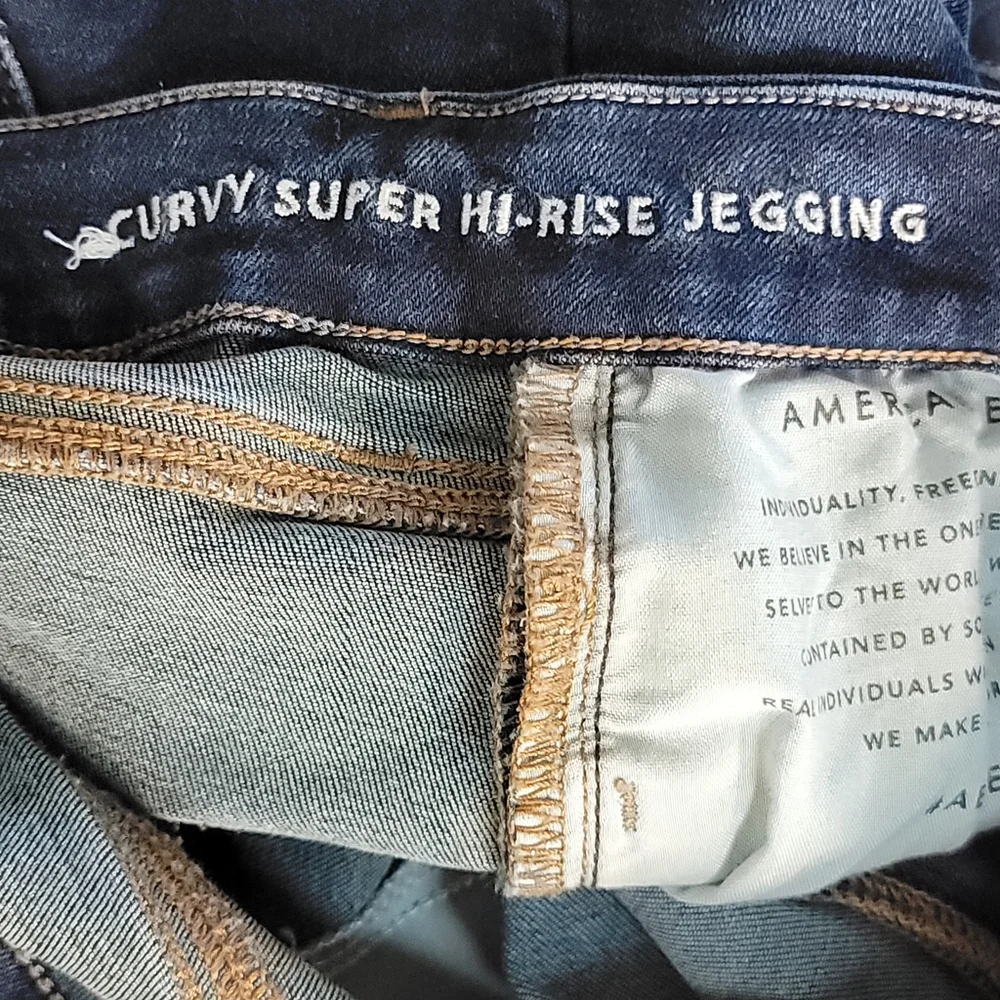 American Eagle Jeans Curvy Super Hi Rise Jeggings Skinny Dark Blue Wash AE 6